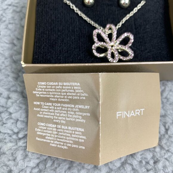 Finart Crystal Flower Necklace & Stud Earring Set NIB - Silver Tone - Picture 10 of 11